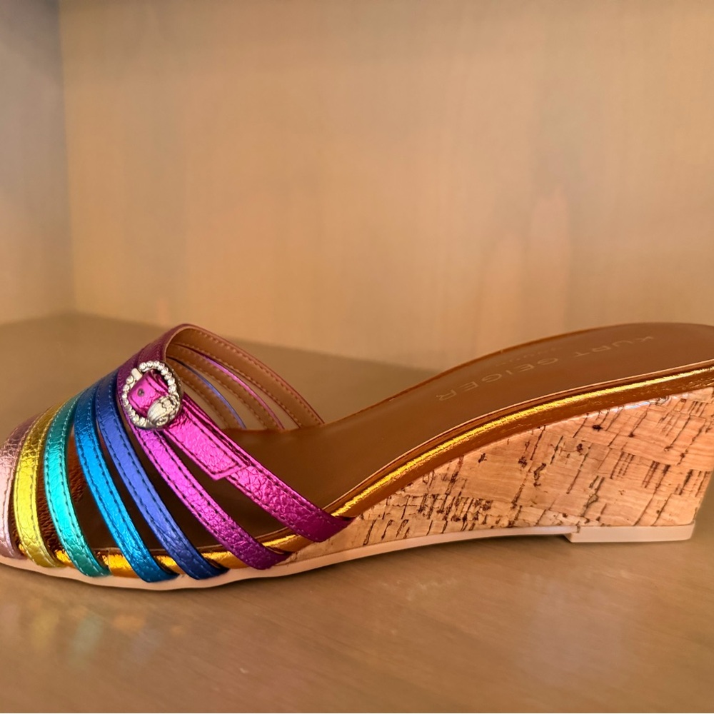 Kurt Geiger Multicolor Pierra Mid Wedge Sandals 8.5 NIB